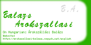 balazs arokszallasi business card